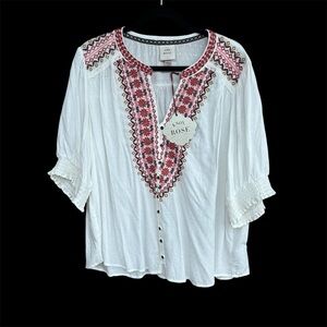 NEW NWT Knox Rose Shirt Womens XXL White Ivory Embroidered Peasant Top